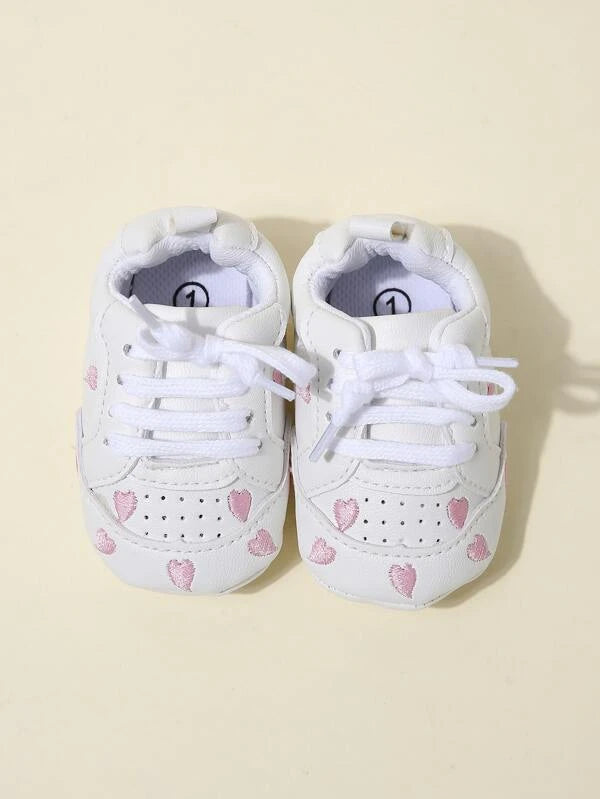 Baby Boy Heart Embroidered Lace-up Front Sneakers