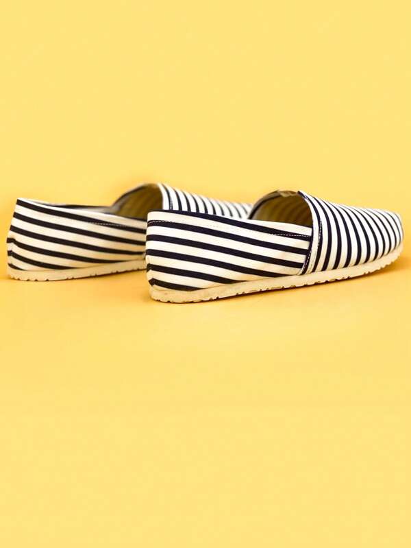 Fashion Loafers For Men, Striped Pattern Canvas Penny Loafers