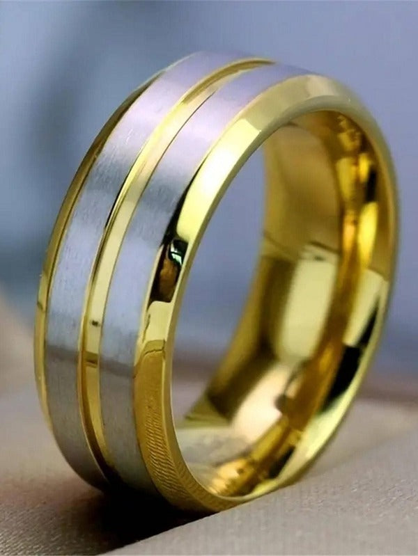 Fashion Stainless Steel Two Tone Ring For Men For Gift Jewelry Gift