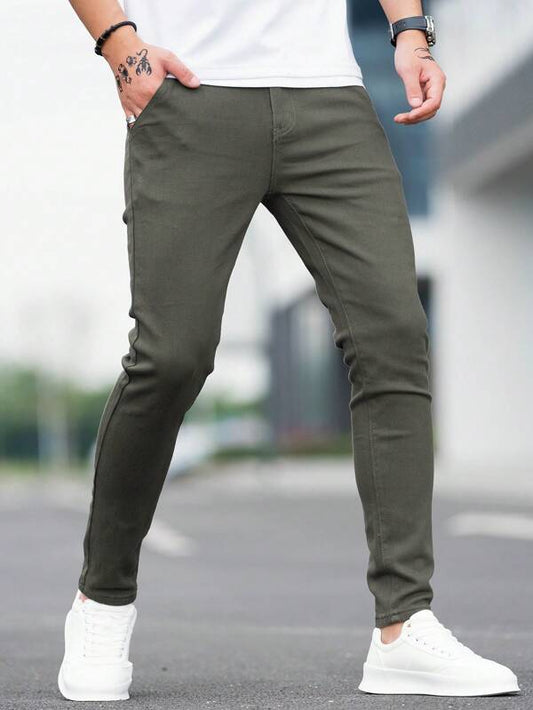 Manfinity Homme Men Cotton Solid Slant Pocket Skinny Jeans