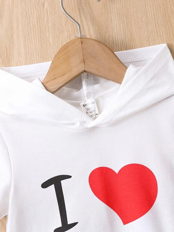 Baby Heart & Letter Graphic Hooded Tee & Shorts