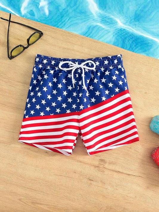 Toddler Boys Americana Print Drawstring Waist Swim Shorts