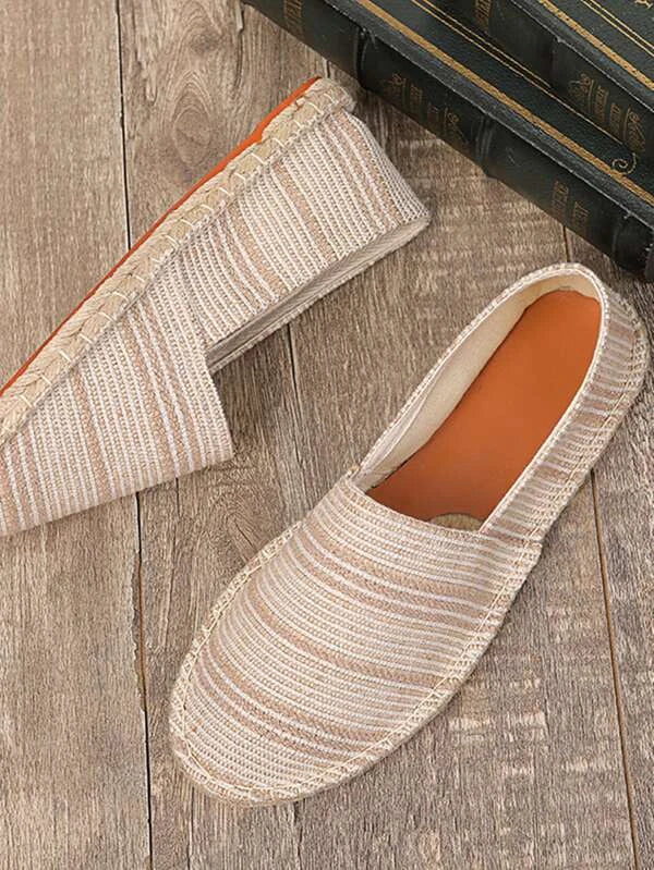 Men Striped Pattern Espadrille Loafers, Vacation Outdoor Canvas Loafers