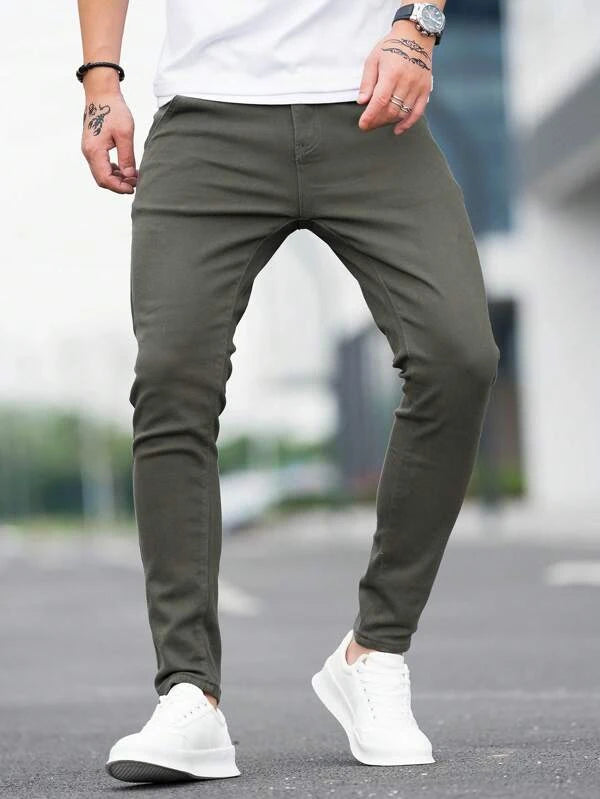 Manfinity Homme Men Cotton Solid Slant Pocket Skinny Jeans