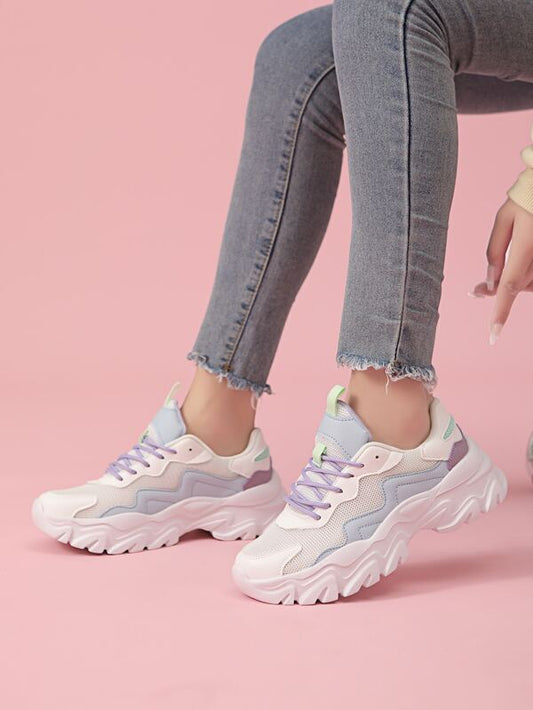 Color Block Lace-up Front Chunky Sneakers