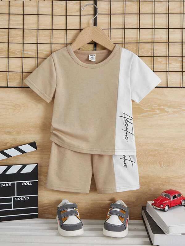 Baby Letter Graphic Two Tone Tee & Shorts
