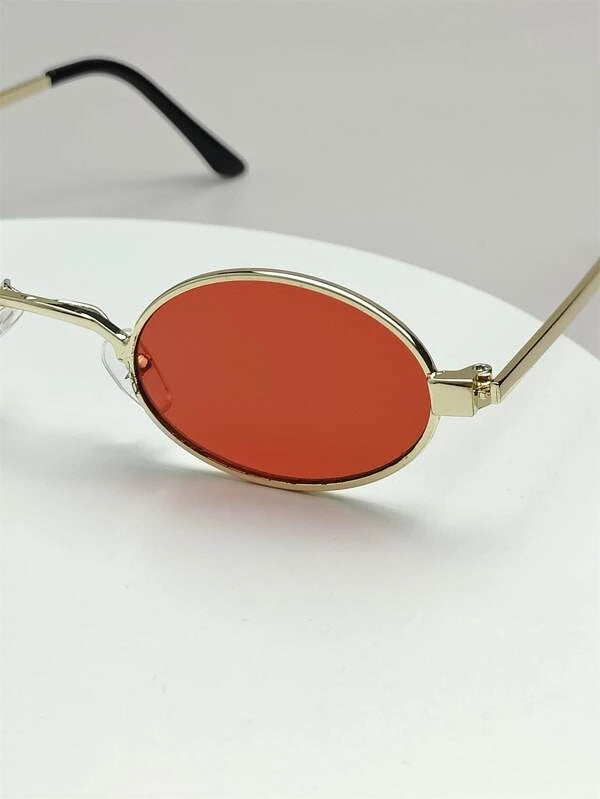 1pair Men Metallic Oval Frame Fashionable Sunglasses For Travel