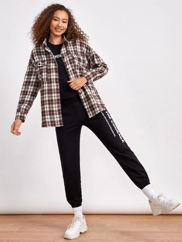 Plaid Button Front Pocket Shirt