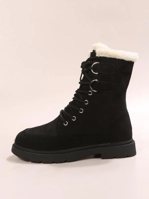 Women Thermal Lace-Up Front Thermal Lined Faux Suede Snow Boots