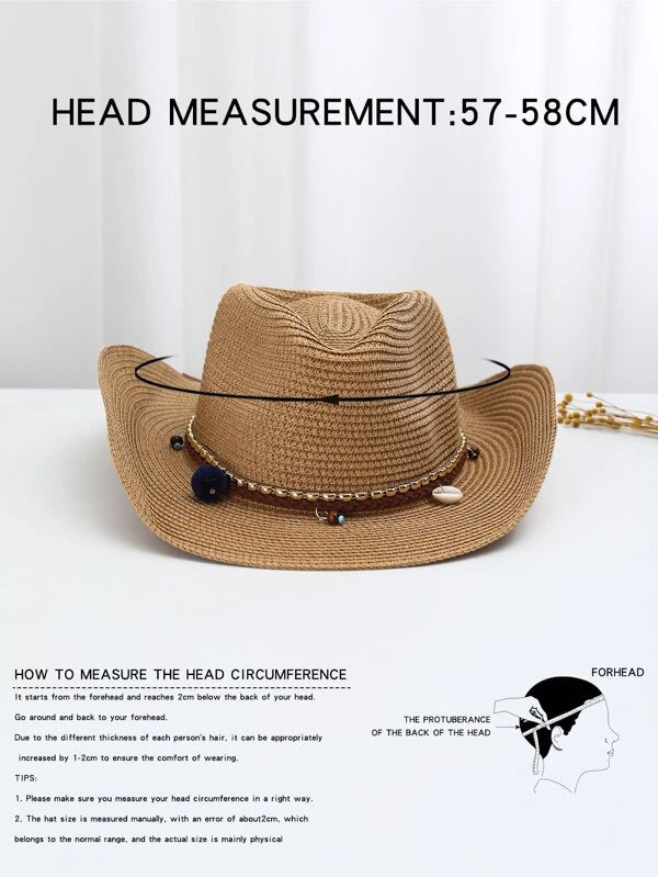 Bead Decor Straw Hat