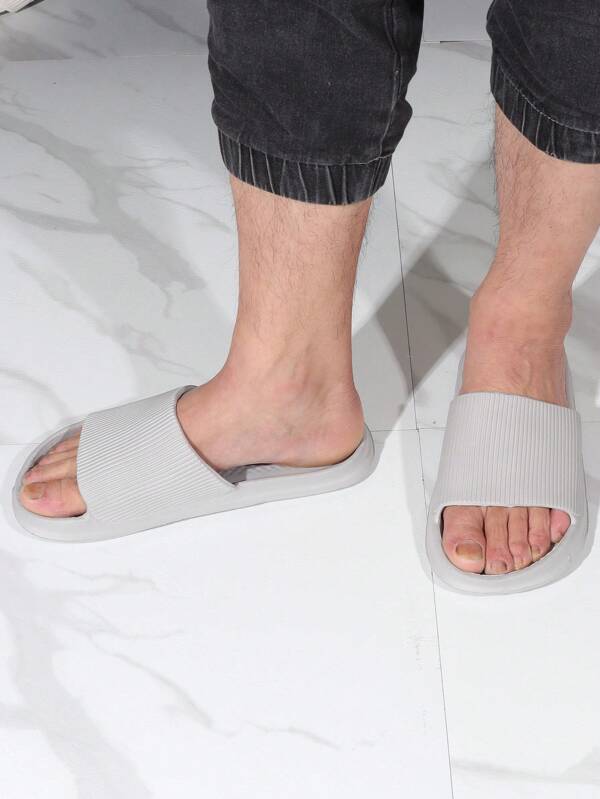 Men Minimalist Single Band Slides, Fashion Bathroom EVA Slides