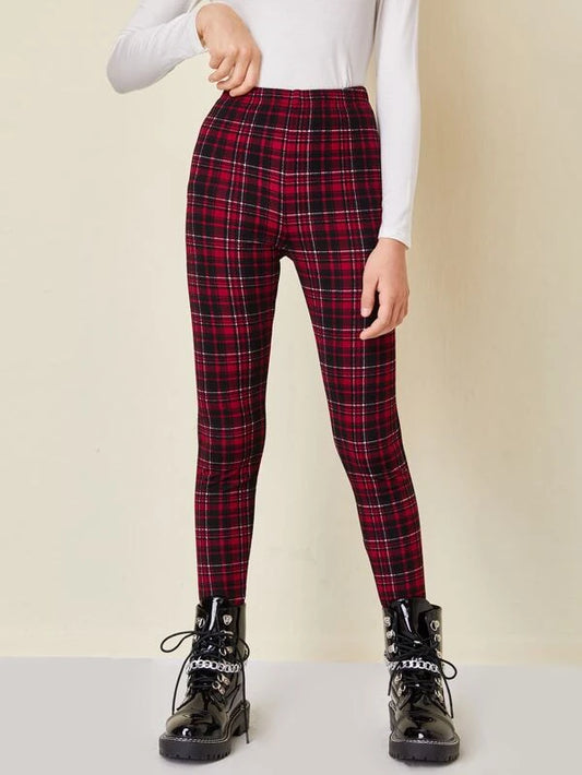 SHEIN Girls Elastic Waist Tartan Leggings