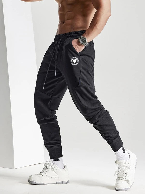 Fitness Men Letter Graphic Drawstring Waist Sports Pants