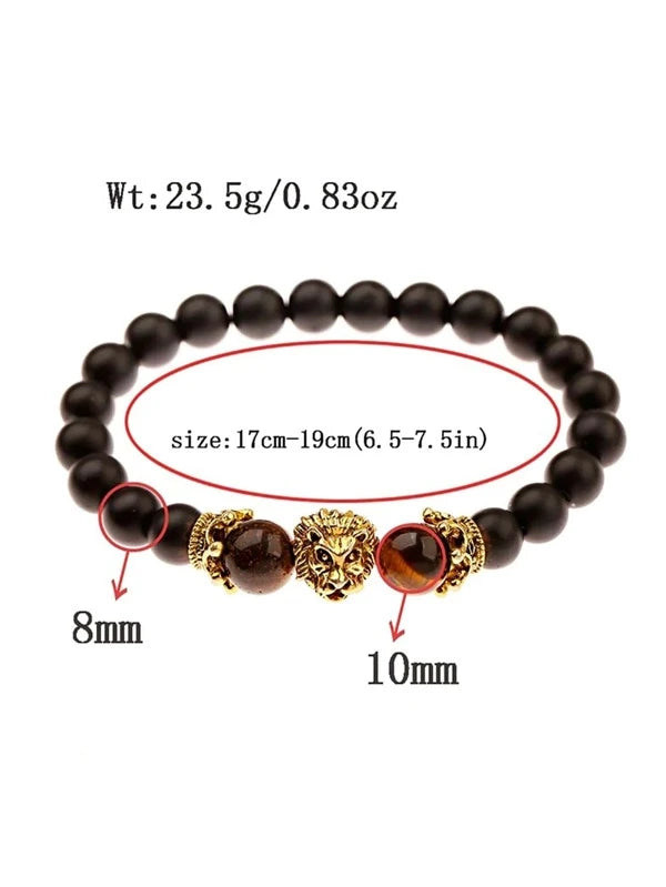 Men Lion Head Decor Beaded Bracelet, For Jewelry Gift And Party