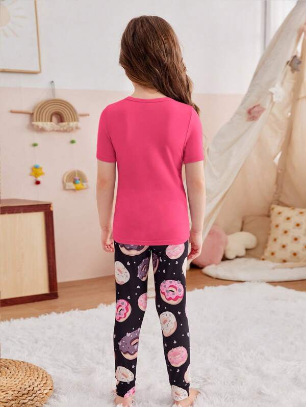 SHEIN Kids EVRYDAY Toddler Girls Donut Print Snug Fit PJ Set