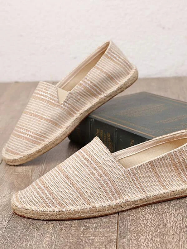 Men Striped Pattern Espadrille Loafers, Vacation Outdoor Canvas Loafers