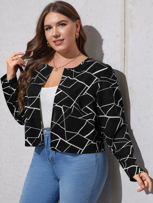 SHEIN Clasi Plus Allover Geo Print Open Front Jacket