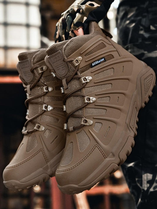 Men Letter Graphic Lace-up Front Hiking Shoes, Sporty Outdoor Ankle Boots