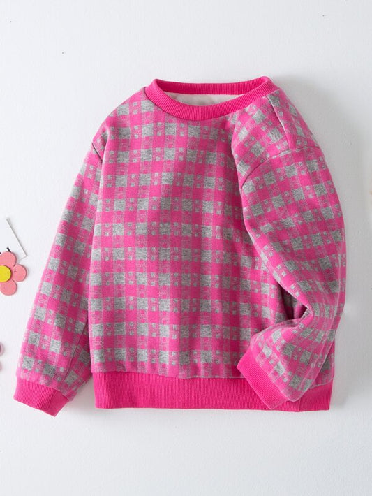 YINGZIFANG Young Girl Plaid Pattern Printed Fleece Warm Hoodie Sweatshirt, Winter