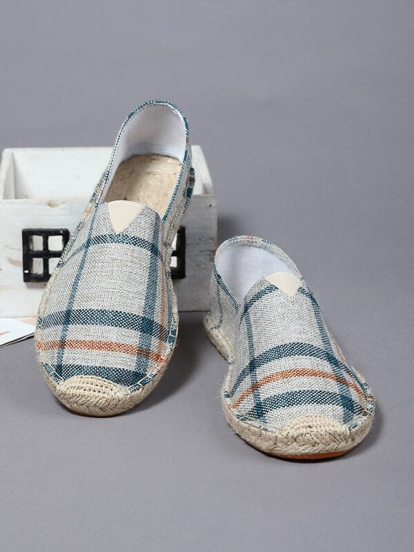 Men Color Block Striped Pattern Espadrille Shoes, Vacation Outdoor Loafers