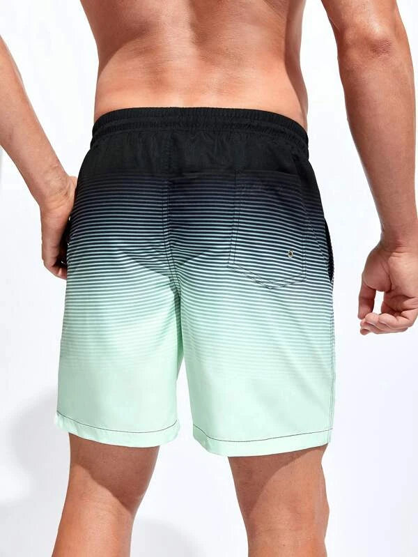 Men Ombre Drawstring Waist Swim Trunks