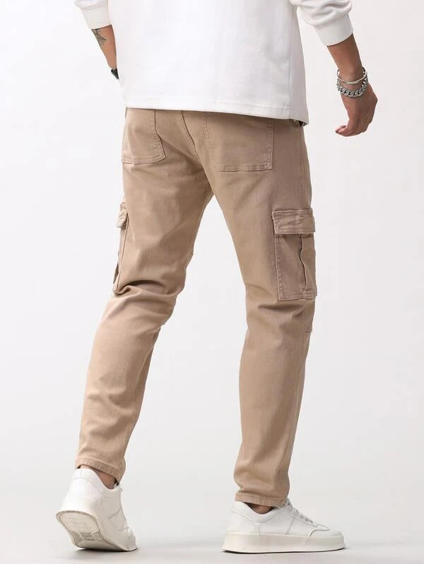 Manfinity LEGND Men Cotton Flap Pocket Side Cargo Jeans