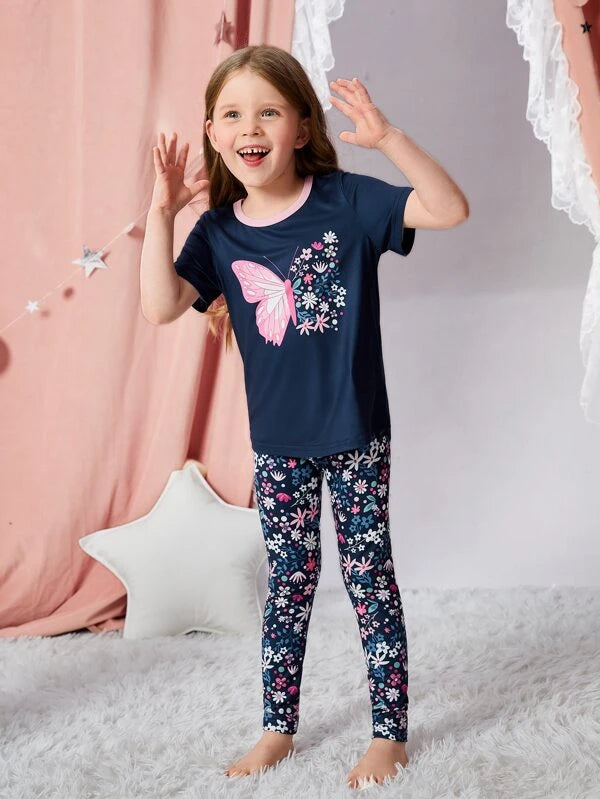 Toddler Girls Butterfly & Floral Print PJ Set