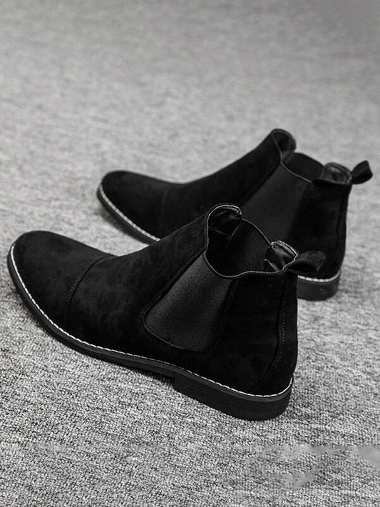 Men Minimalist Chelsea Boots, Artificial Leather Fashion Boots Black