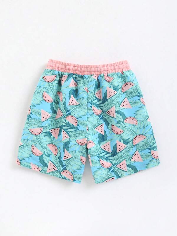 Toddler Boys Tropical Print Drawstring Waist Swim Shorts