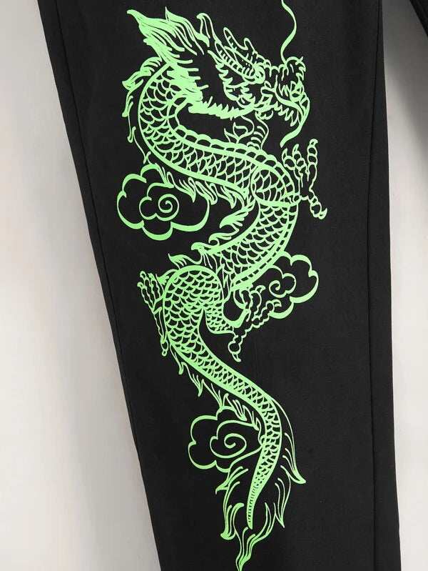 SHEIN Boys Chinese Dragon Print Pants