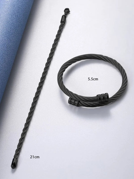 2pcs Men Twist Design Bracelet, Stainless Steel Jewelry