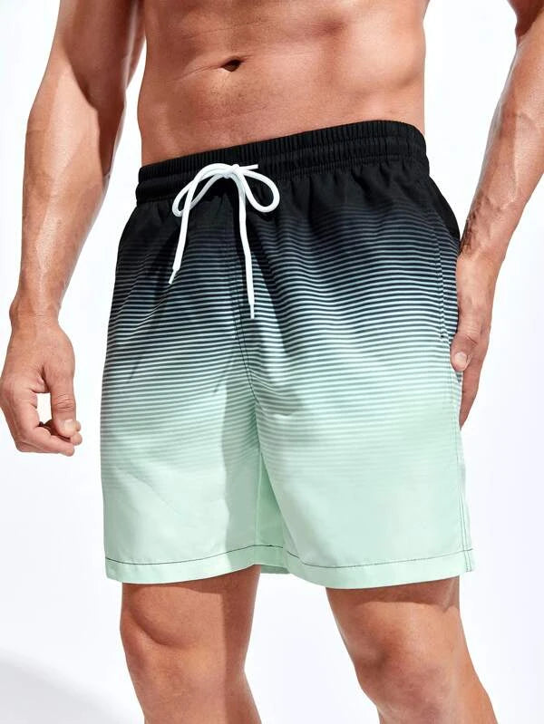 Men Ombre Drawstring Waist Swim Trunks