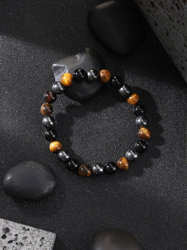 Men Tiger Eye Decor Beaded Bracelet, For Jewelry Gift And Party