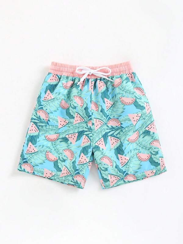 Toddler Boys Tropical Print Drawstring Waist Swim Shorts