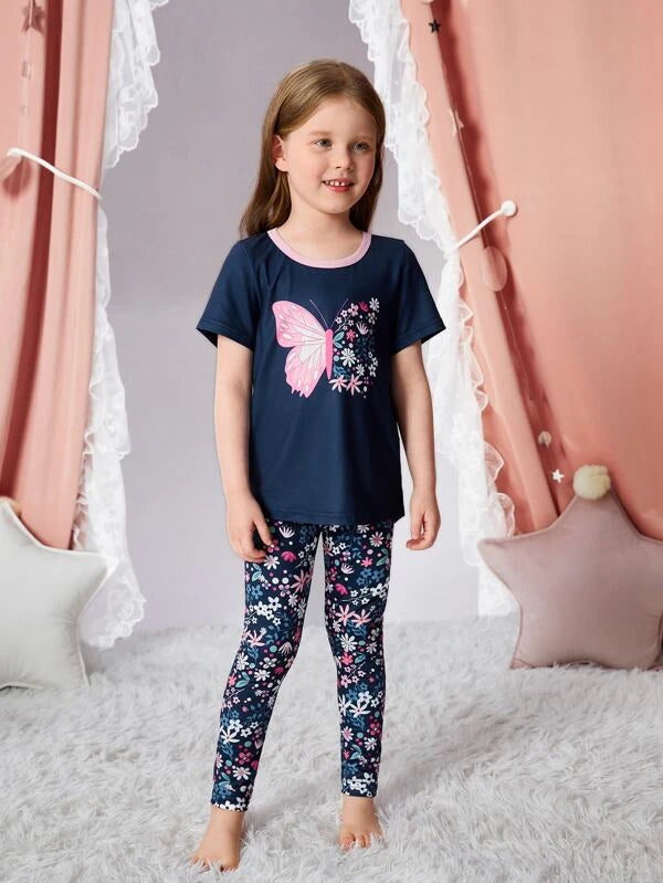 Toddler Girls Butterfly & Floral Print PJ Set