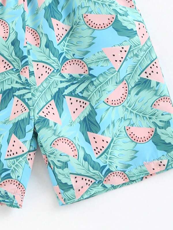 Toddler Boys Tropical Print Drawstring Waist Swim Shorts