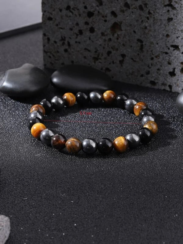 Men Tiger Eye Decor Beaded Bracelet, For Jewelry Gift And Party