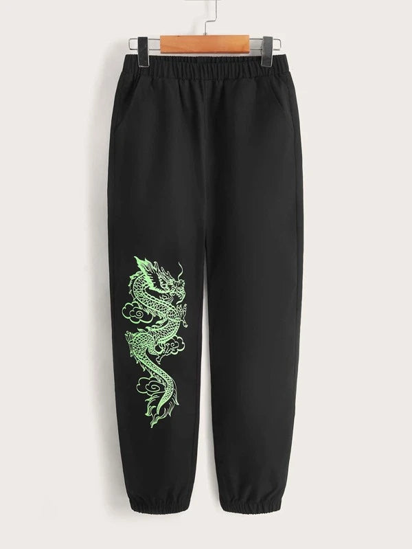 SHEIN Boys Chinese Dragon Print Pants