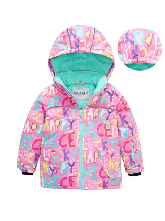 Toddler Girls Polka Dot & Letter Graphic Hooded Winter Coat