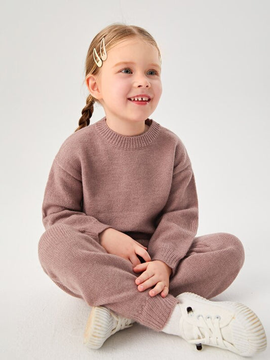SHEIN Toddler Girls Drop Shoulder Sweater & Knit Pants