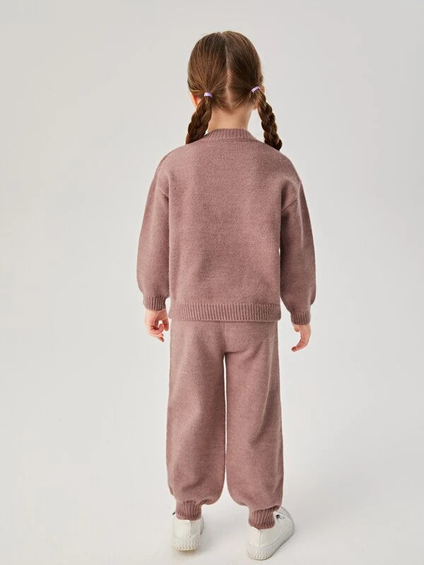 SHEIN Toddler Girls Drop Shoulder Sweater & Knit Pants