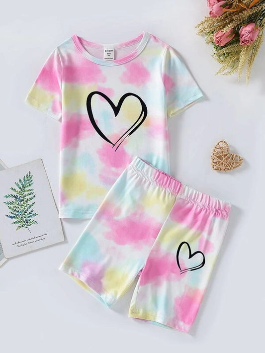 Toddler Girls Tie Dye Heart Print Snug Fit PJ Set