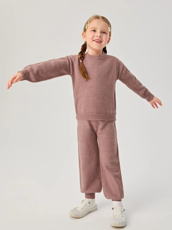 SHEIN Toddler Girls Drop Shoulder Sweater & Knit Pants