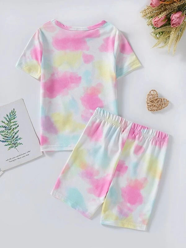 Toddler Girls Tie Dye Heart Print Snug Fit PJ Set