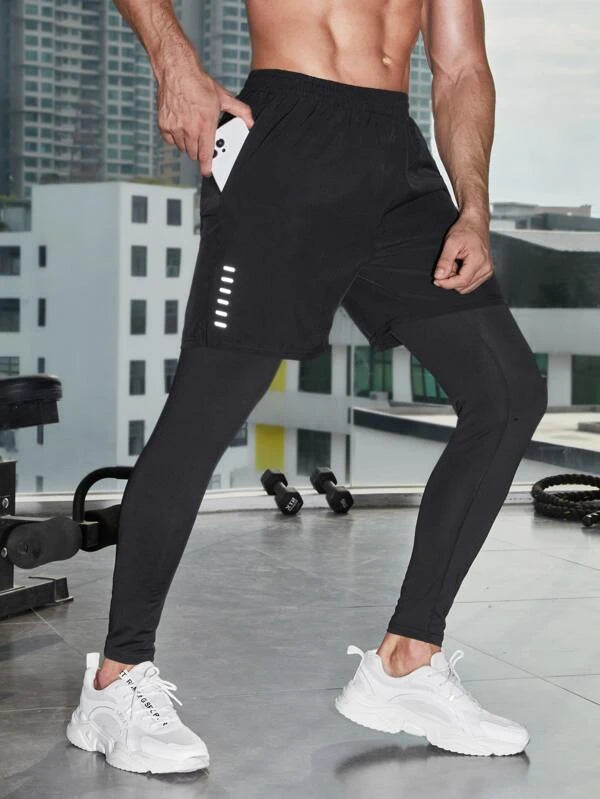 Men Reflective Tape 2 In 1 Sports Pants