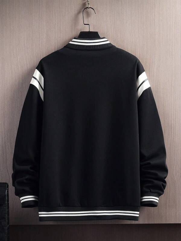 Men Striped Trim Drop Shoulder Bomber Jacket Without Tee