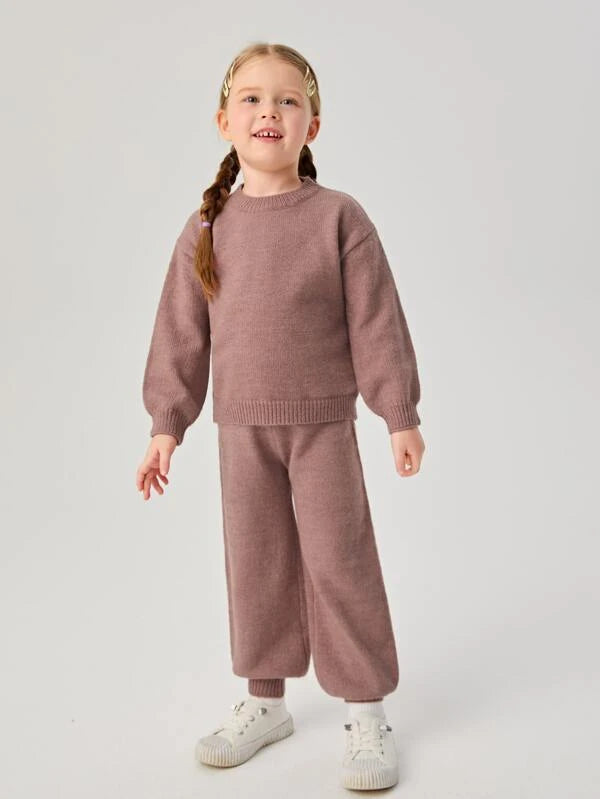 SHEIN Toddler Girls Drop Shoulder Sweater & Knit Pants