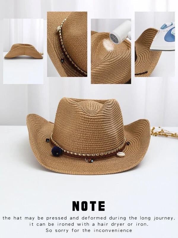 Bead Decor Straw Hat