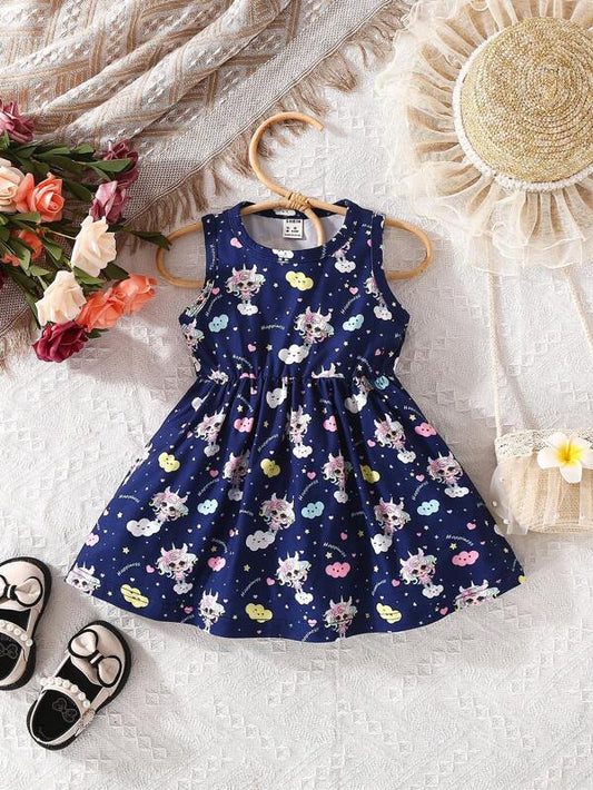 Baby Girl Cartoon & Letter Graphic Dress