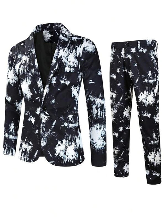 Men Tie Dye Single Button Blazer & Suit Pants